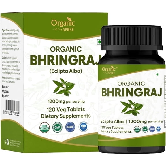 ORGANIC SPREE Bhringraj Tablets 120 Count – Eclipta Alba Herbal Supplement – USDA Organic Certified – Vegetarian Ayurvedic Tablets