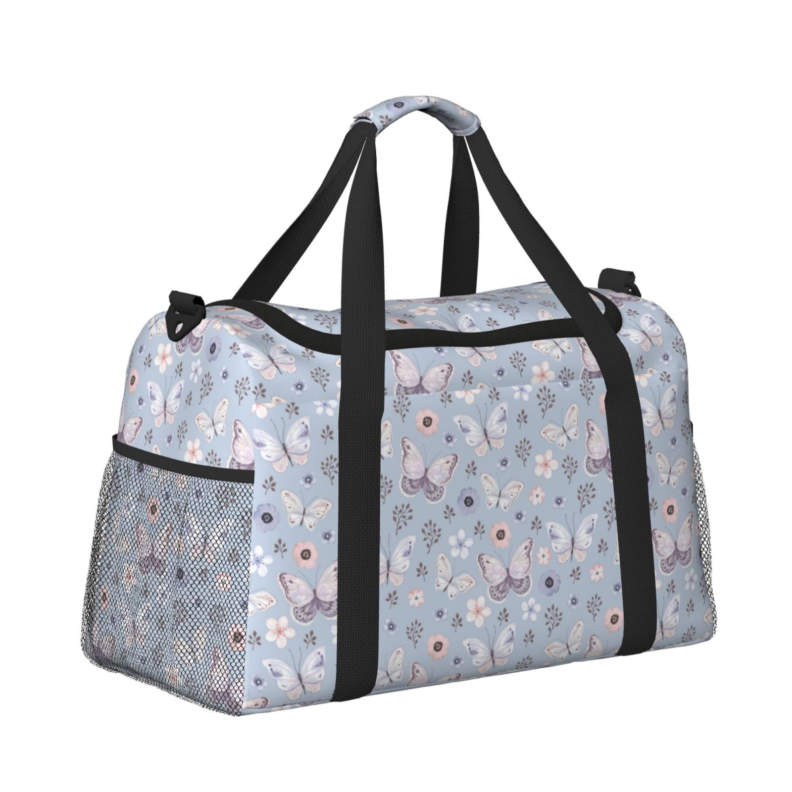 Fuzoiu Blue Butterfly Print Travel Duffle Bag,Carry On Tote Bags,Duffel Bag,Sport Gym Bag, Hospital Bag for Labor and Delivery, Overnight Bag,Luggage Bag
