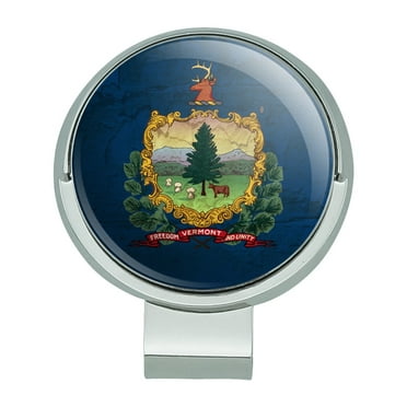 Rustic Vermont State Flag Distressed USA Golf Hat Clip With Magnetic Ball Marker