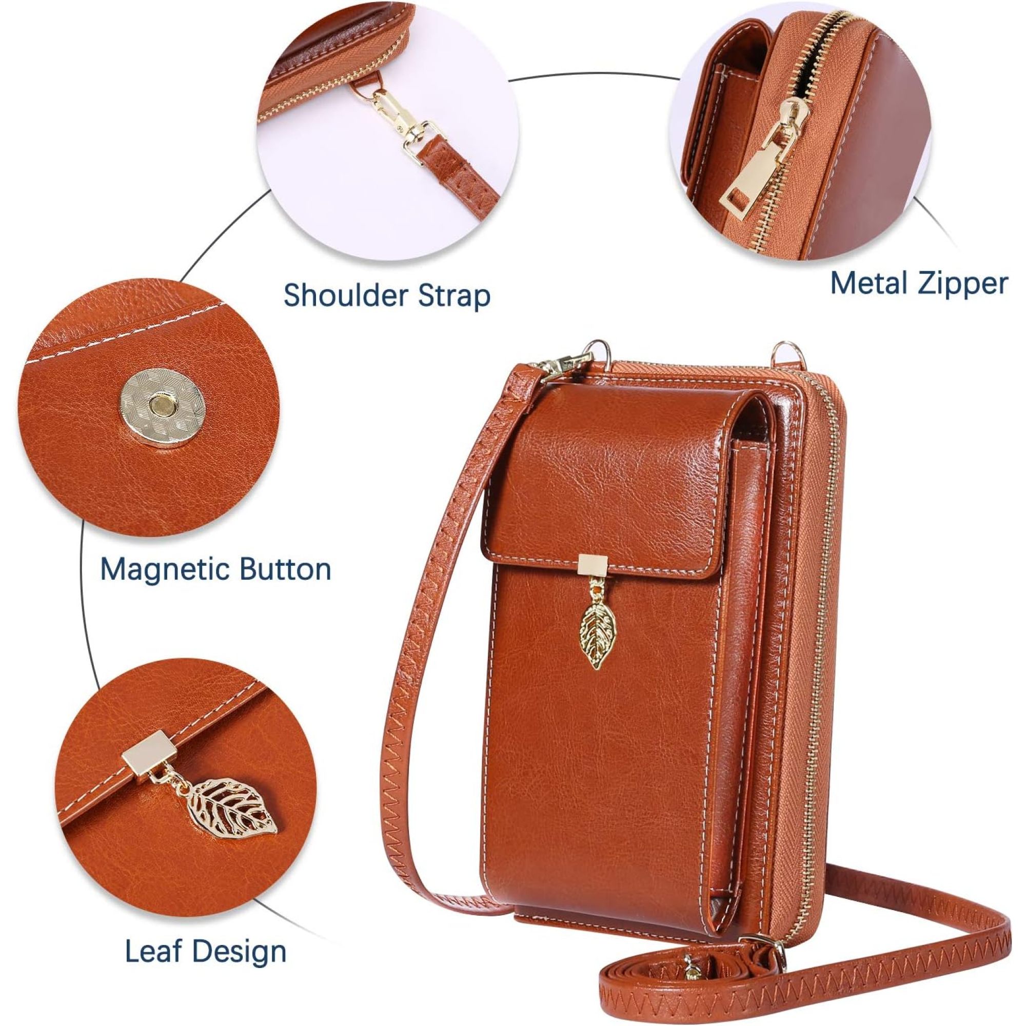 SQDWYGG Small Crossbody Phone Bags for Women Leather Cell Phone Purse Wallet,A-brown