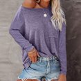 thumbnail image 4 of Tbopshirt Womens Top Women Casual Soild O-Neck T-Shirt Loose Long Sleeve Tops Pockets Solid Blouse, 4 of 5