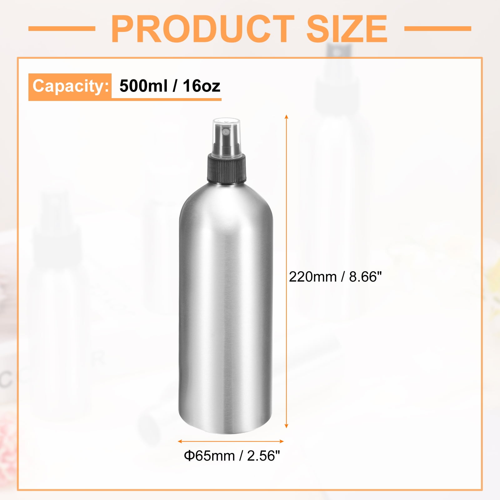 Uxcell 5pcs Aluminum Fine Mist Spray Bottles 500ml/16oz Metal Small Liquid Alcohol Refillable Travel Container with Black Plastic Nozzle Cap for Perfume Skincare Cosmetic Storage Bottle