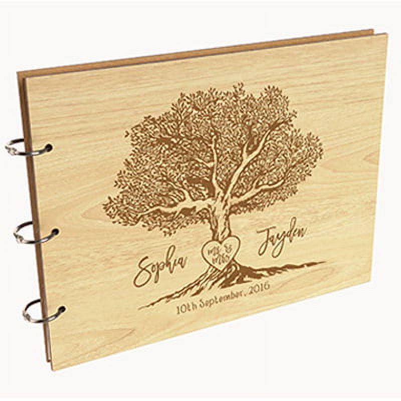 Darling Souvenir Personalized Engraved Laser Cut Wedding Guest Book Wooden Cover Sign-in Book Registry Guestbook Scrapbook-3B