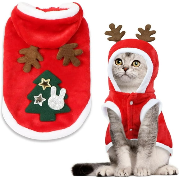 Coloody Cat Christmas Outfit, Cat Christmas Hoodie Vest Cat Santa Costume with Elk Antlers Christmas Clothes for Cats Pets greyhound pajamas for dogs