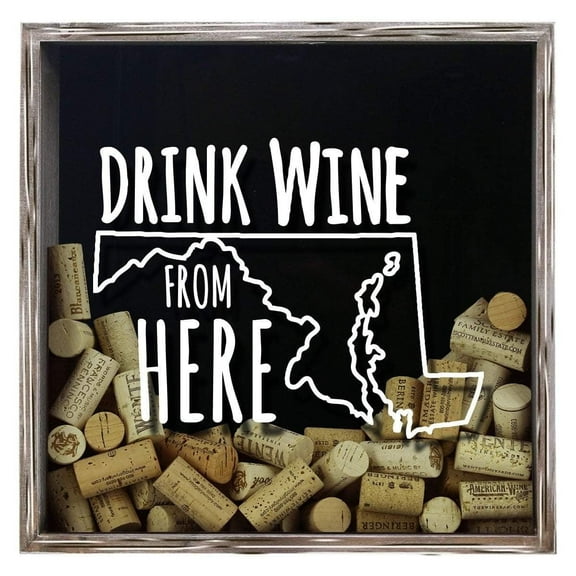 Torched Maryland Drink Wine Shadow Box Wall Mount Decor 13"x13"x3" Gray