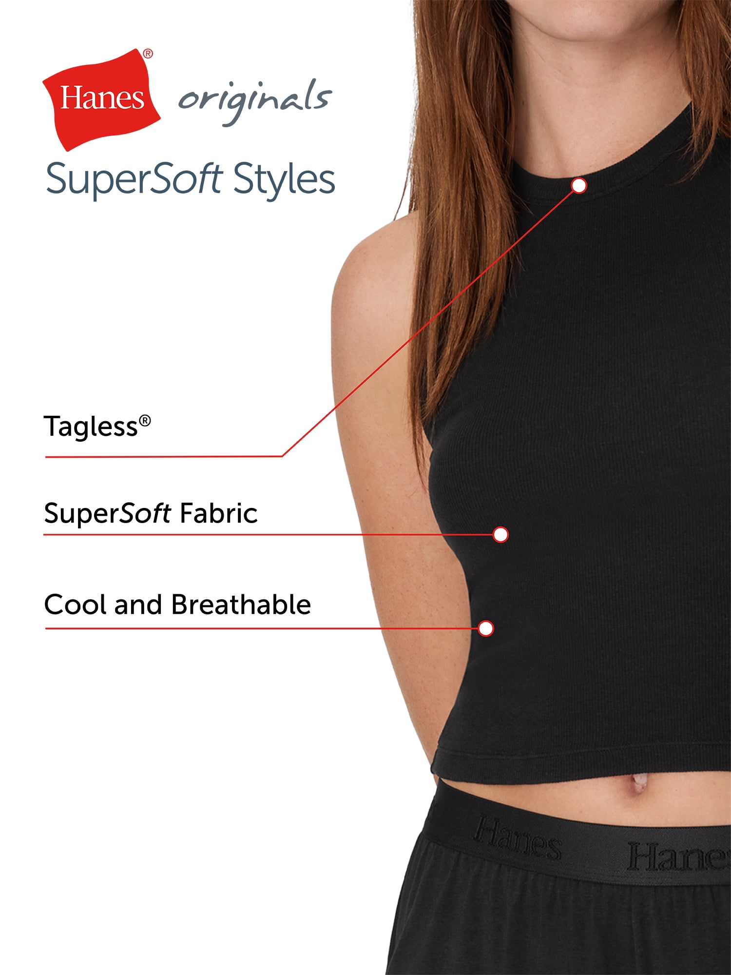 Hanes Originals Women's SuperSoft Comfywear Sleep Rib Racerback Crop Tank, Sizes XS to 2X