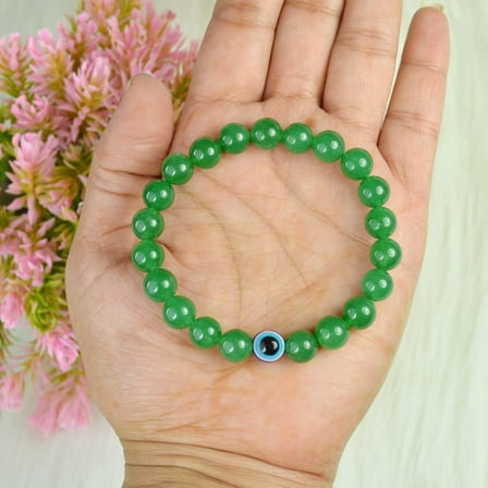 Green Aventurine with Evil Eye 8 mm Bead Bracelet for Men Women