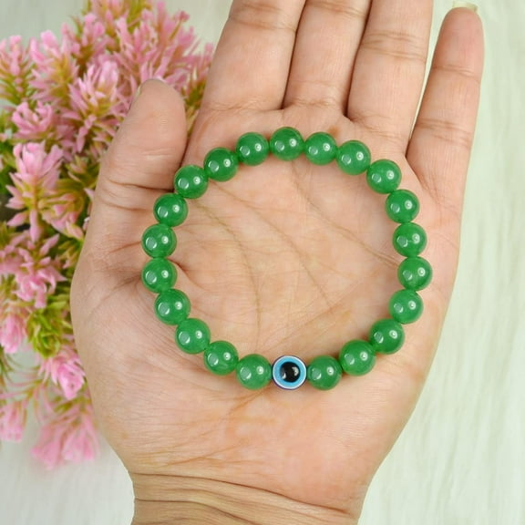 Green Aventurine with Evil Eye 8 mm Bead Bracelet for Men Women