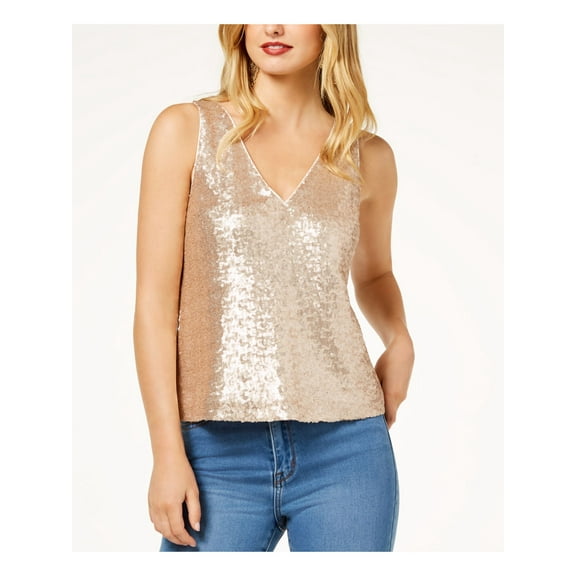 RACHEL ZOE $99 Womens New 1373 Beige Sequined Sleeveless V Neck Casual Top M B B