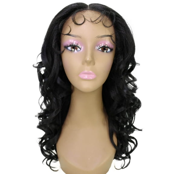 LUXLUXE Kiara Wavy Layered 18 in Long T Part Lace Front Wig, Heat Resistant Fibers, Natural Black