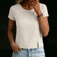 thumbnail image 3 of LIaqionyy Tops for Womens Crew Neck Short Sleeve Cotton Linen Cropped Shirts Summer Solid Color Blouses, 3 of 7