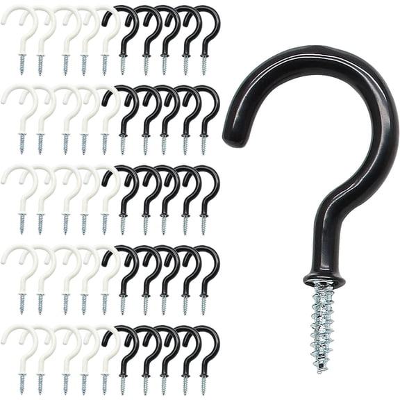 50PCS Screw-In Ceiling Hooks – Heavy-Duty Vinyl Coated Utility Hooks for Home Use
