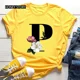 thumbnail image 3 of Venta caliente de flores de gran tamaño 26 letras en inglés negro moda tendencia estampado hombres y mujeres Casual camiseta amarilla de manga corta, 3 of 5