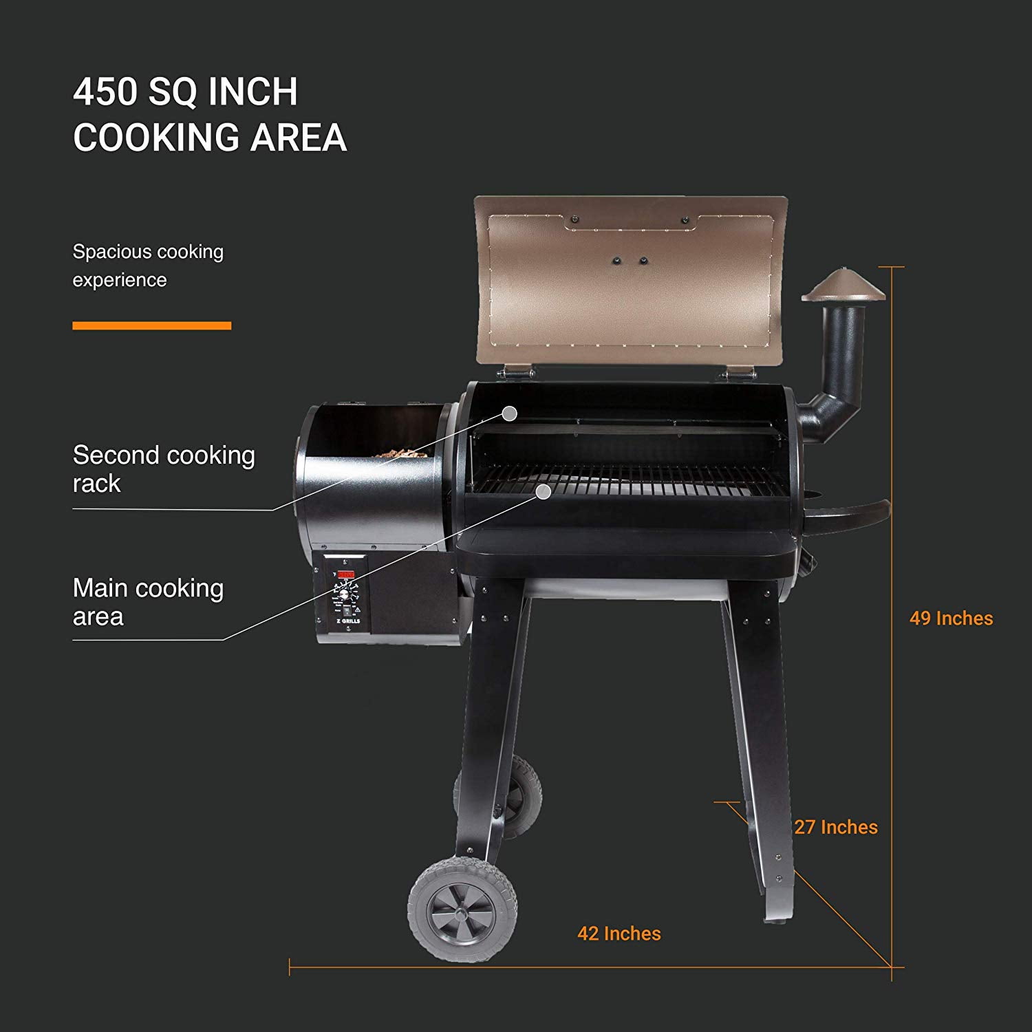 Z Grills Wood Fired Pellet Grill Smoker 6 In 1 q Grill Auto Temperature Control 450 Sq Inch Deal Bronze Black Cover Included Walmart Com Walmart Com