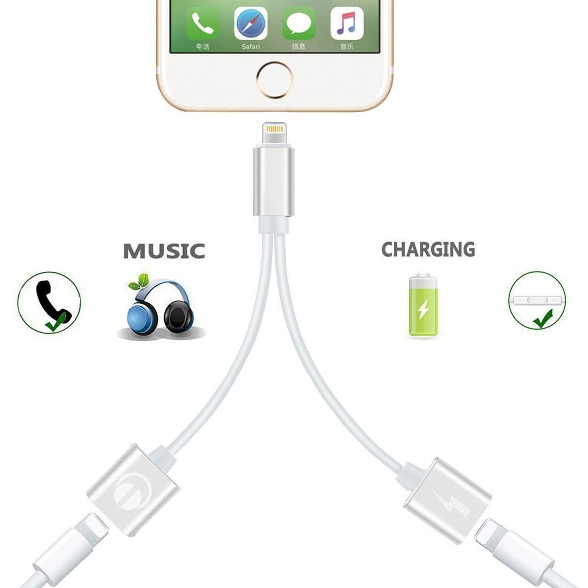 Headphones Lightning Splitter Charger Adapter Jack Adapter Compatible