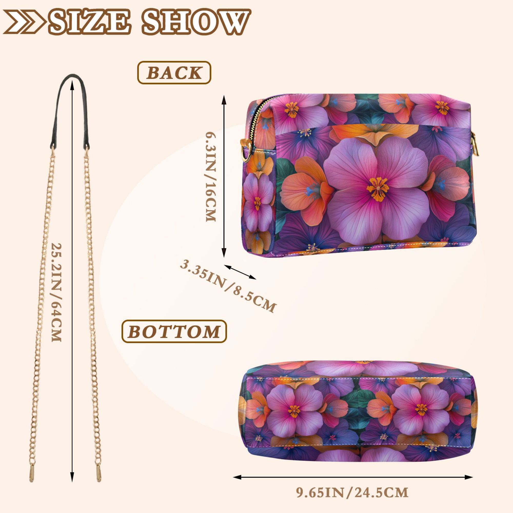 FORMRS Women Crossbody Purse with Chain Strap Vegan Leather Shoulder Handbag, Large Purple Flowers