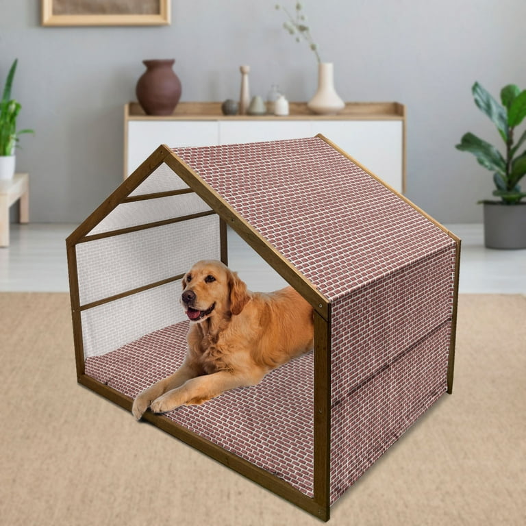 London Pet House Retro Cartoon Style Double Decker Bus Pattern UK England Travel Transportation Outdoor Indoor Portable Dog Kennel with Pillow and Cover 5 Sizes Red Grey Cream by Ambesonne