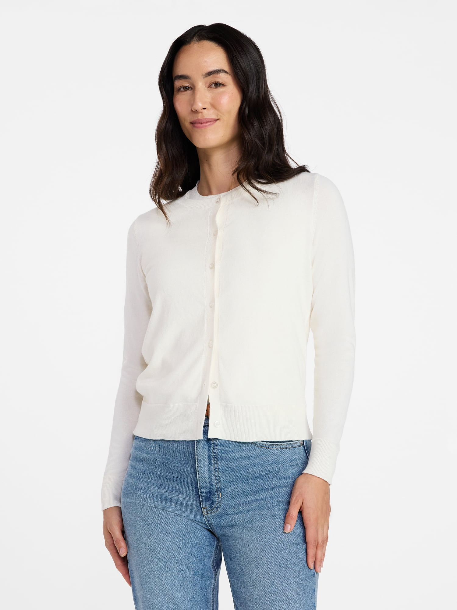 Time and Tru Women's Fine Gauge Cardigan Sweater with Long Sleeves, Lightweight, Sizes XS-XXXL