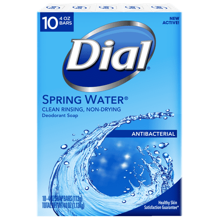 Dial Antibacterial Deodorant Bar Soap, Spring Water, 4 Ounce, 10