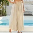 thumbnail image 4 of Sewkxo Womens Summer Striped Gingham Wide Leg Lounge Pants Elastic Waist Beach Palazzo Trousers with Pockets,Beige XL, 4 of 6