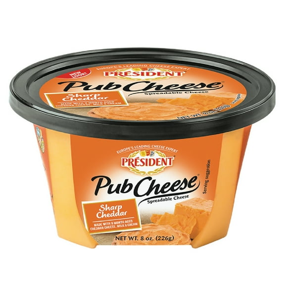 President Sharp Cheddar Pub Cheese, 8OZ, 6 Pack