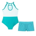thumbnail image 5 of Miutii Kids Girls Gymnastics Leotard Outfit Sparkly Rhinestones Dance Unitard and Shorts Set Ballet Blue Green 12, 5 of 9