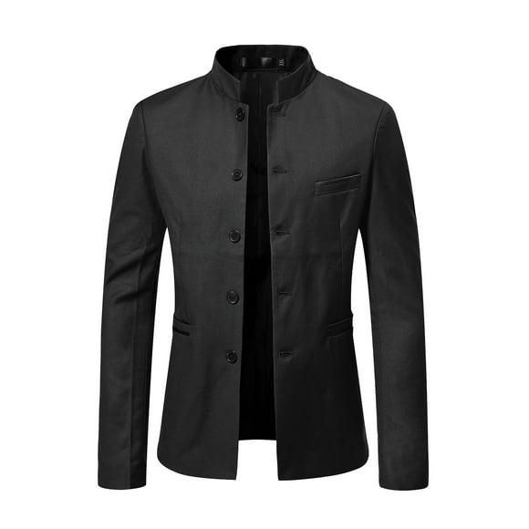 Pisexur Button Down Suit Fashion Mandarin Collar Suit for Men Suits Slim Fit Traditional Suit Coat