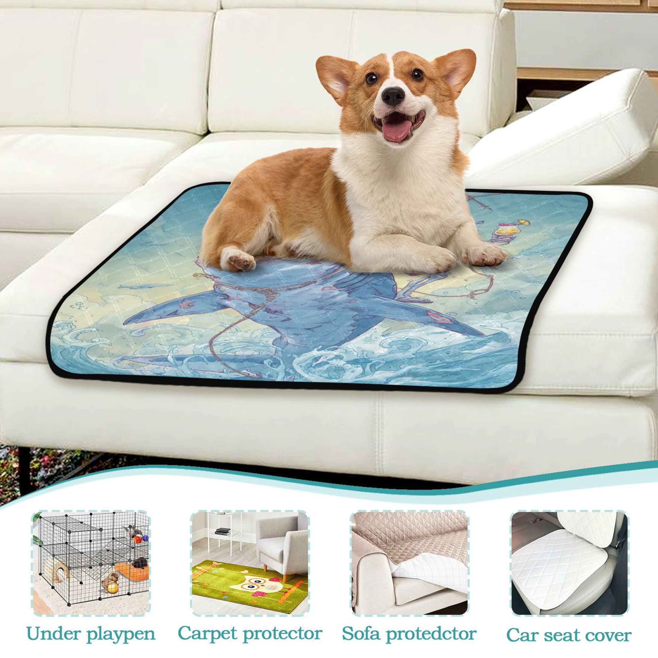 Qxltty Skull Shark Cat litter Pads Pet Set of 2 Diaper Mats Center Anti-leakage Layer Absorbent Soft and Comfortable