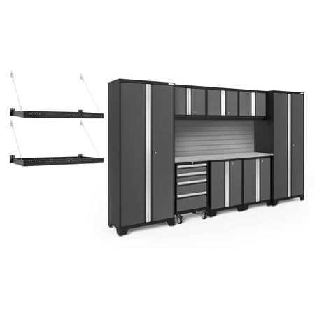 

NewAge Products Bold Series Gray 11 Piece Cabinet Set Heavy Duty 24-Gauge Steel Garage Storage System Slatwall / Wall Mounted Shelf Included