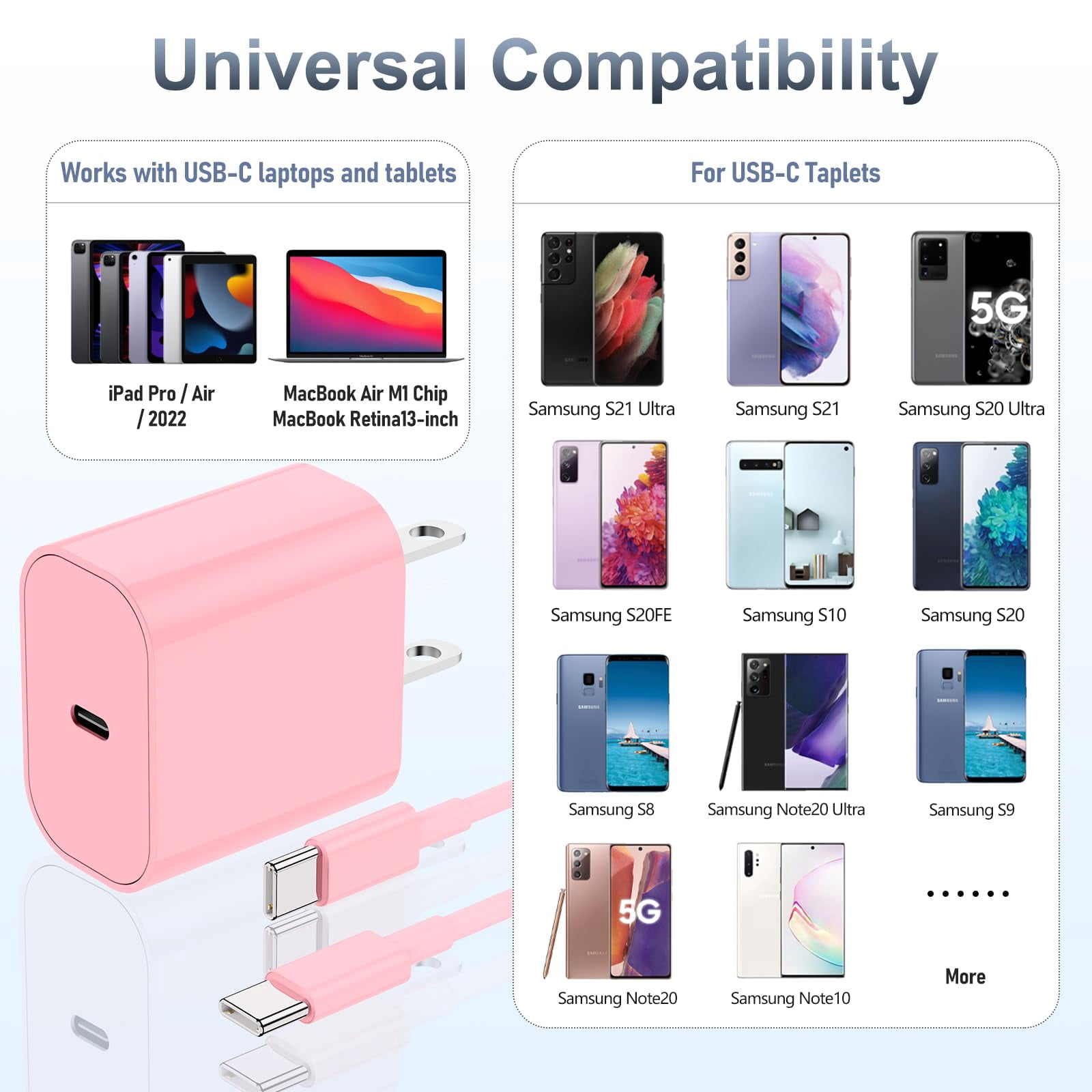 LujingZ 20W USB C Charging Block with 6ft Type C - to - C Cable, Fast Charger Compatible for iPhone 17/16/15 Series, iPad 12/11 inch, iPad Mini 6th Gen