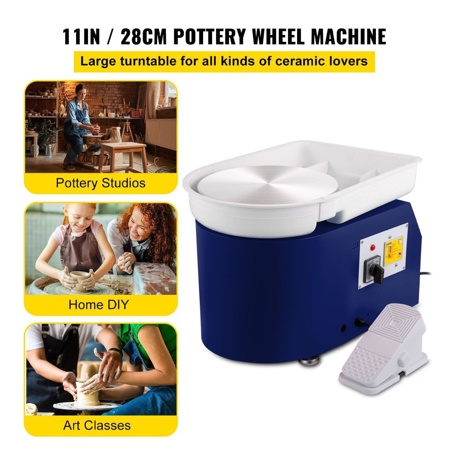 Pottery Wheel 11" 350W Electric Pottery Forming Machine with Foot Pedal, 18-Piece Clay Tool Kit, for Art, DIY, Home Craft - Blue