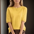 thumbnail image 5 of LEKODE Crew Neck Cap Sleeve Knit Pullover Tops for Women, Cropped Hem Lightweight Knit Sweater for Office Work and Daily Casual Wear C Yellow S, 5 of 9