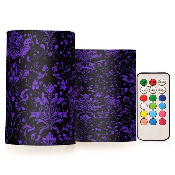 Gothic Art Flickering Flameless Candles Battery Operated with Remote Timer LED Pillar Candles Set of 2