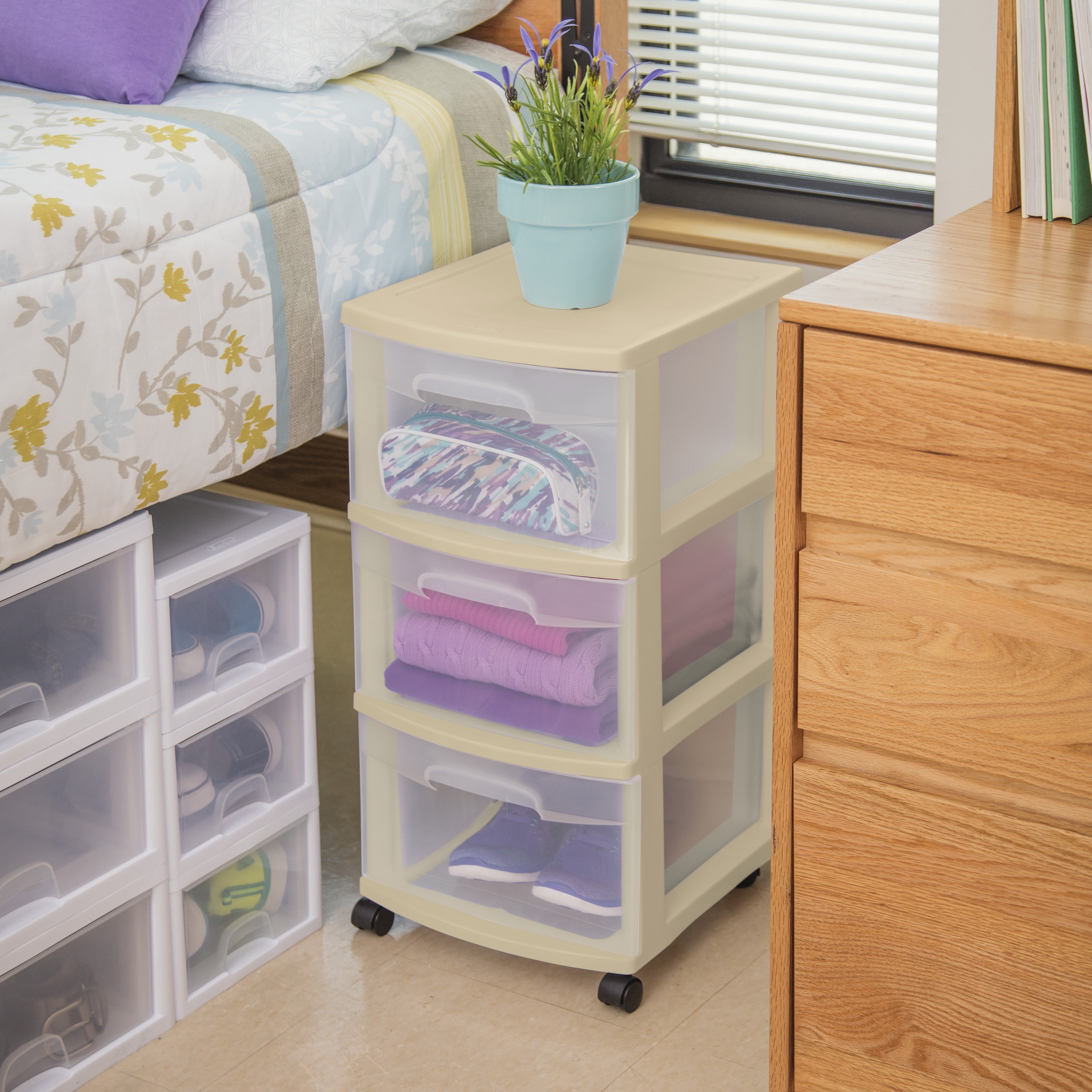 Sterilite 3 Drawer Cart Plastic, Papyrus Beige