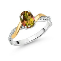 Gem Stone King 2 Tone 10K Yellow Gold and 925 Sterling Silver Mango Mystic Topaz and White Lab Grown Diamond Twisted Interwoven Ring for Women (1.31 Cttw, Available in Size 5,6,7,8,9)
