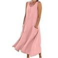 thumbnail image 2 of Xixinqiwan Women's Plus Size Sun Dresses,Women's Solid Colour V-Neck Cross Sleeveless Pocket Long Dress Skirt Pants Pink S, 2 of 4
