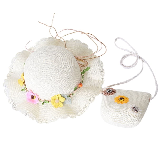 Sombrero de paja de verano para mujer, con circunferencia de 56-58 cm, protector solar, para playa, playa, sombrero para el sol y conjunto de bolsa de paja