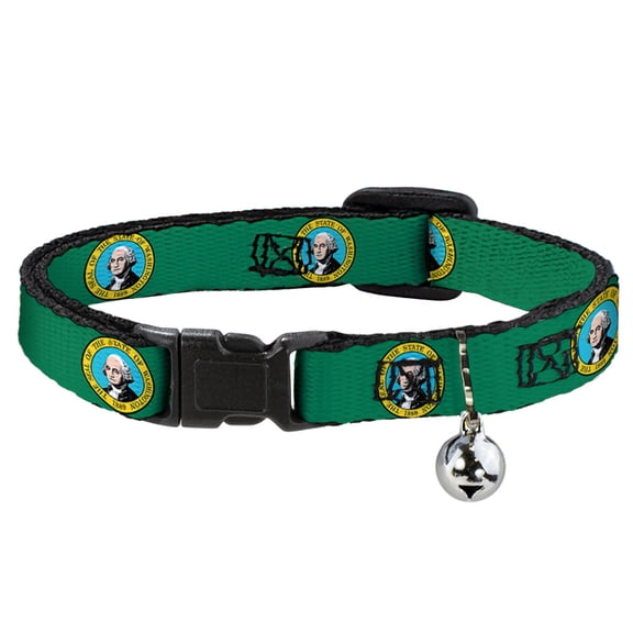Buckle-Down Breakaway Cat Collar With Bell, Plastic Clip, Easy Adjustable, Washington Flag, 8.5 to 12 Inches 0.5 Inch Wide