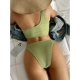 thumbnail image 2 of SEARIPE Women Textured One Shoulder High Waisted Bikini Swimsuit Mint Green M, 2 of 7