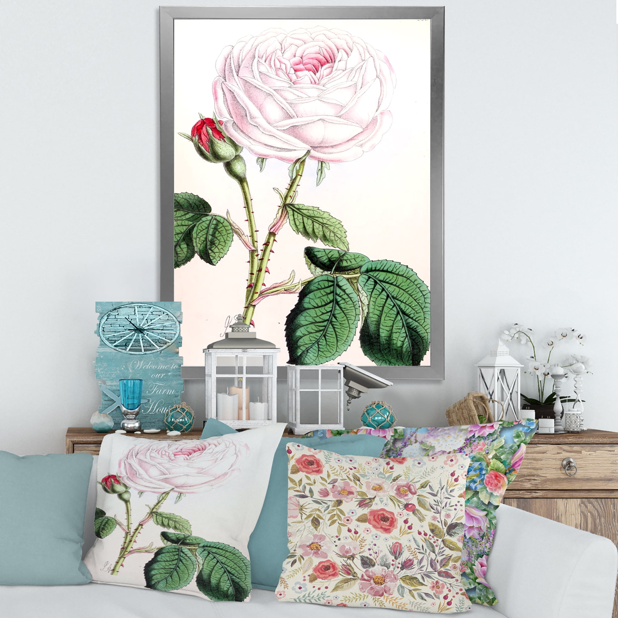 Designart 'Ancient Pink Flower' Traditional Framed Art Print