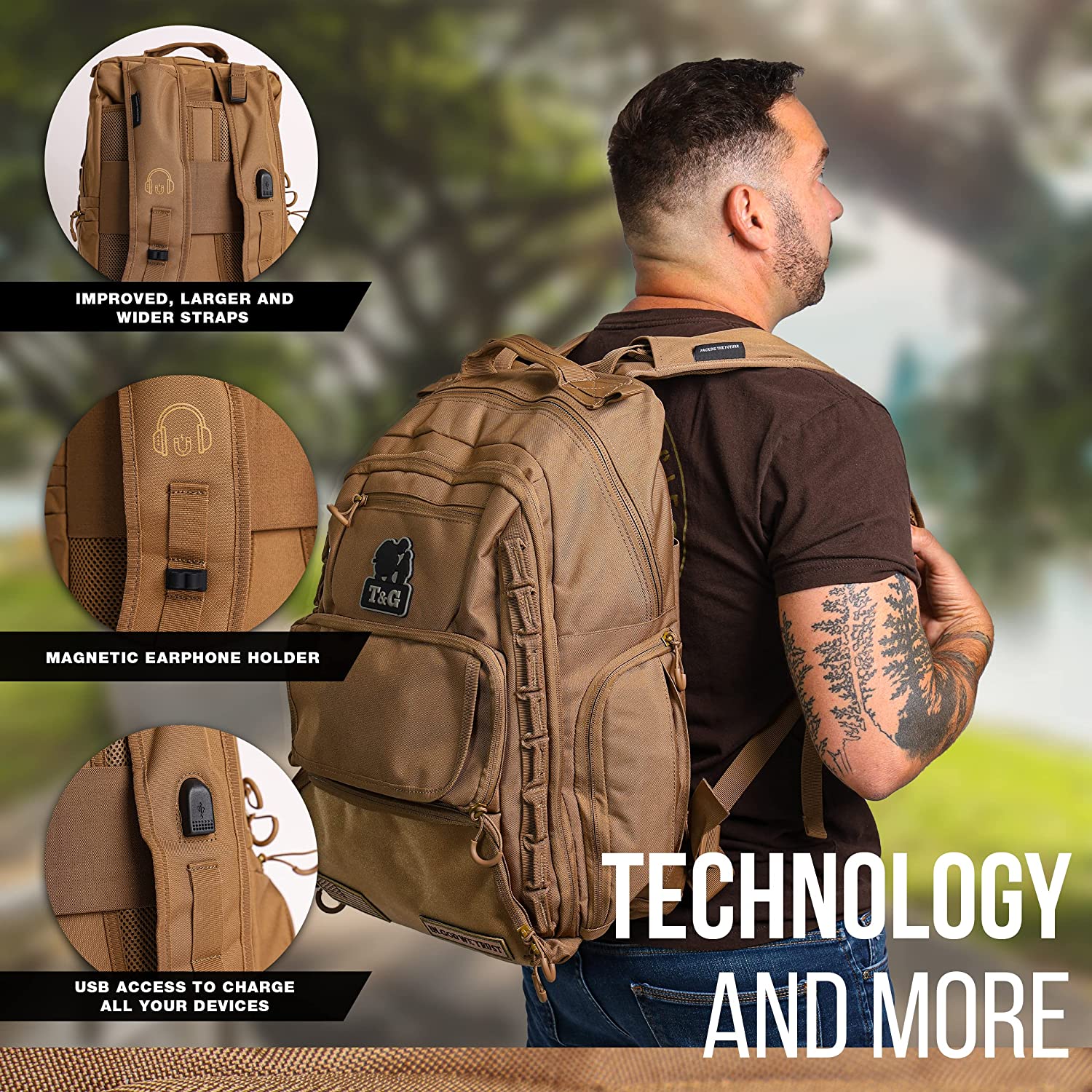 Toddlers And Gunners Dad Diaper Bag, With Diaper Changing Mat, USB Port & Laptop Compartment. Diaper Bag Backpack with Straps for Stroller. Large Diaper Bag for men and women (Coyote Brown)