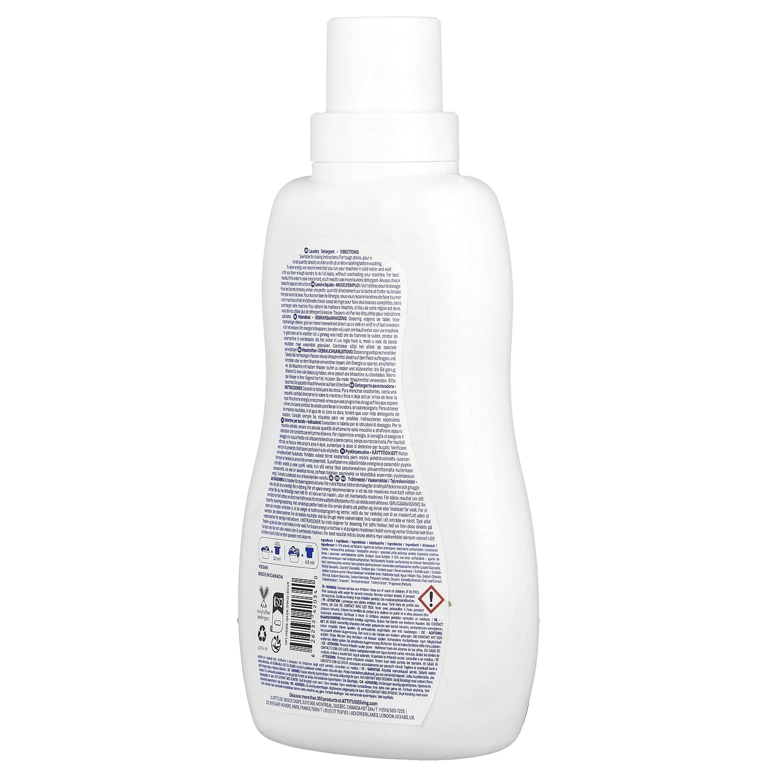 ATTITUDE Laundry Detergent, Citrus Zest, 35.5 fl oz (1.05 l)