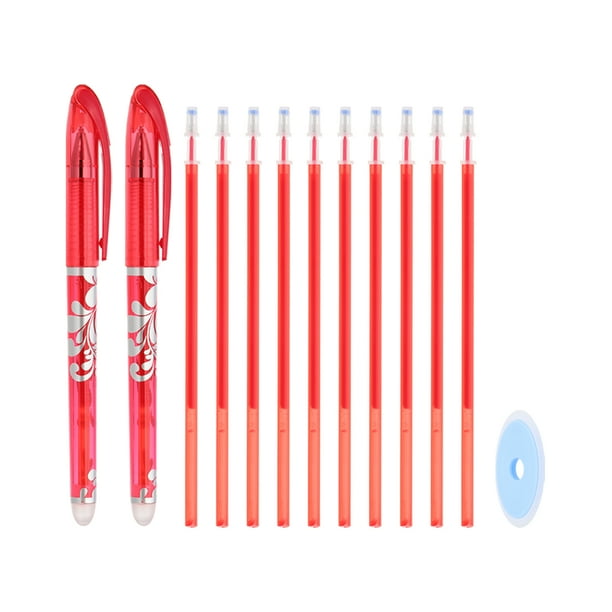 Paquete de 2 bolígrafos borrables de gel con 10 recargas y 1 borrador, bolígrafos borrables térmicos de 0.5 mm para tela, marcadores de tela para coser, acolchar y escribir en planificadores
