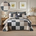 thumbnail image 3 of DDUOXIN Real Patchwork Plaid Cotton Quilt - 100% Cotton Queen Size Quilt, Lightweight Brown Black Beige Rustic Quilt Bedspread for Queen Bed, Neutral Reversible Coverlet/Comforter Set, 3 Piece, 98x90, 3 of 13