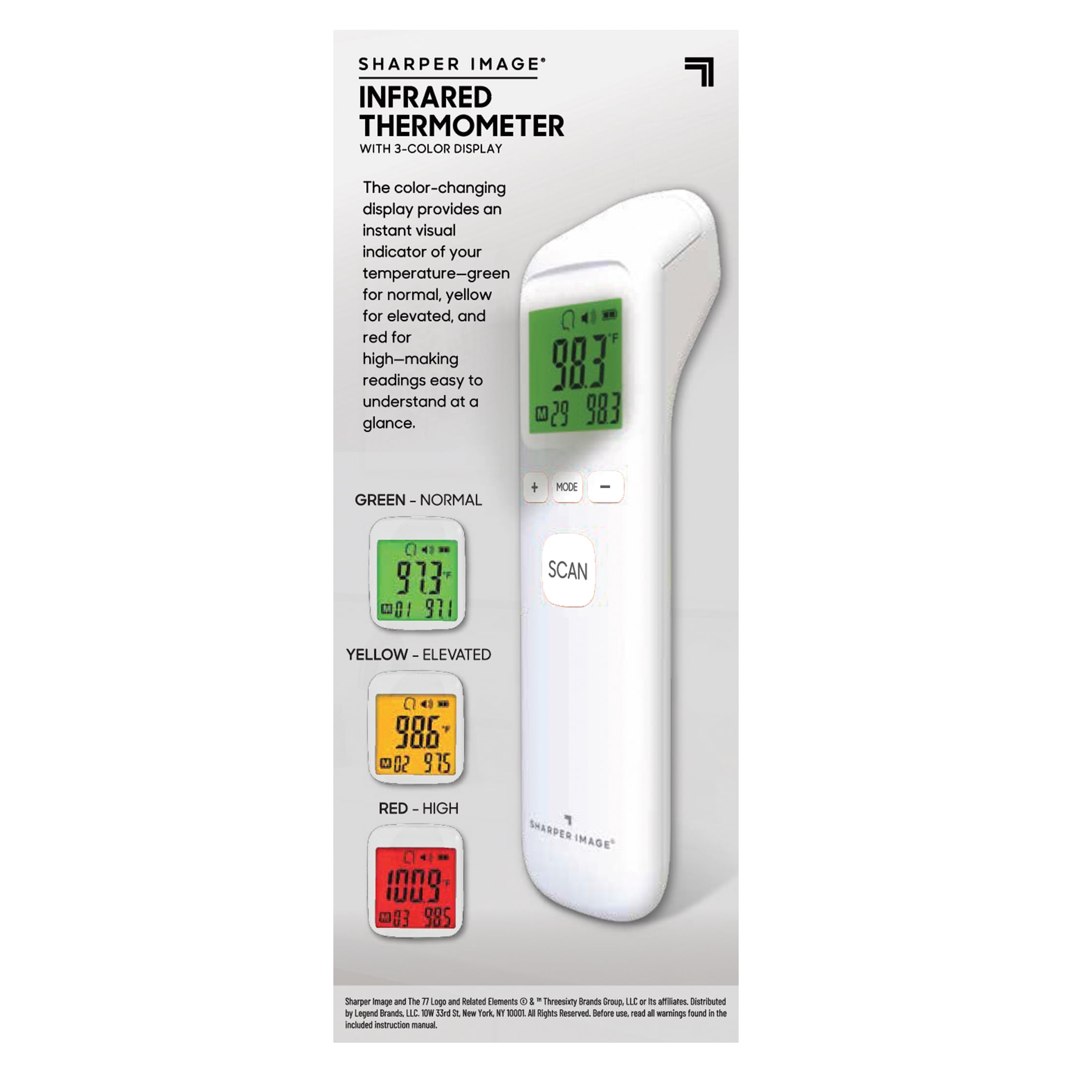 Sharper Image Digital Thermometer with Infrared Non-Contact Technology, 3 Color Display, Backlit LCD Screen, Fast Temperature Reading, 1 Count