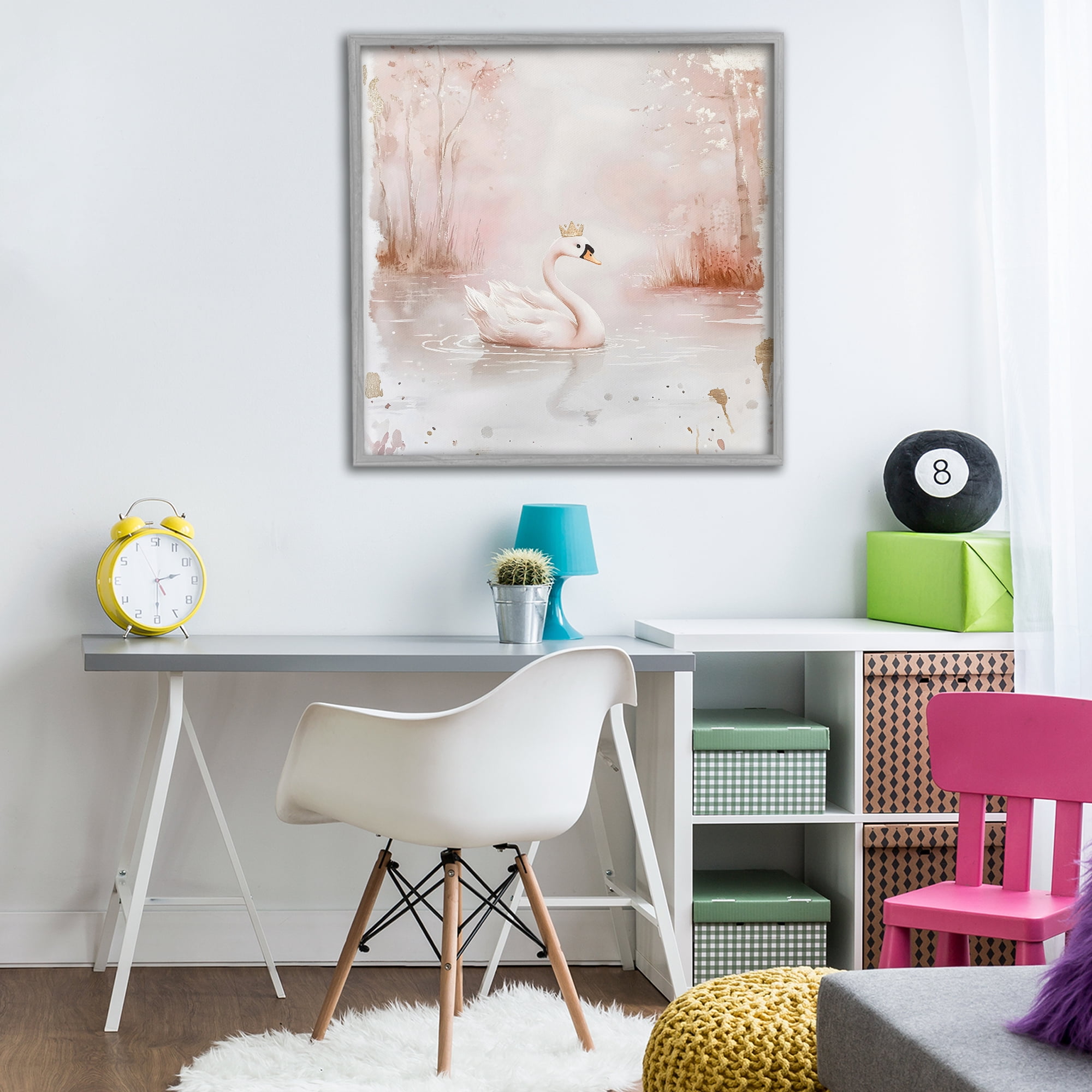 Stupell Industries Swan with Crown in Pastels Gray Framed Giclee Art, design by Creative Studio