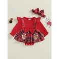 thumbnail image 2 of Suealasg Newborn Baby Girls Christmas Outfit Long Sleeve Gingerbread Man Print Plaid Romper Dress +Hairband 3 6 12 18 Months Infant Girls Fall Winter Clothes, 2 of 7