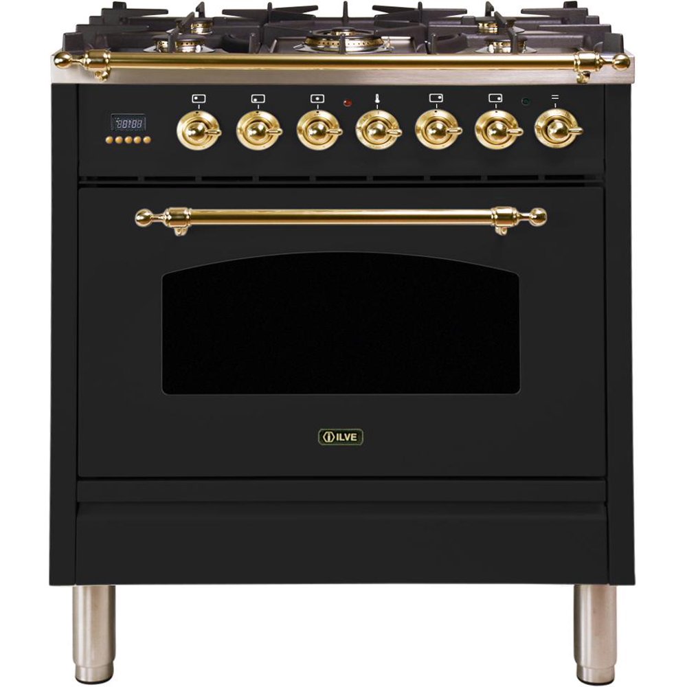 Ilve UPN76DMPN Nostalgie Series 30 Inch Dual Fuel Convection Freestanding Range, 5 Sealed Brass