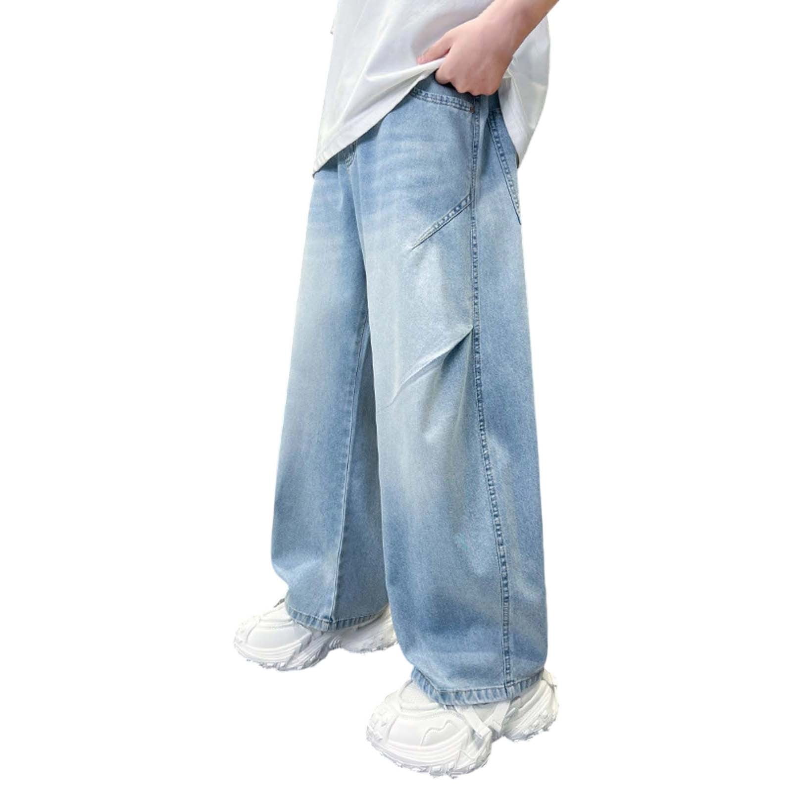 XIYON Boys Jeans Autumn Wide Leg Pants For Children Straight Fitting Loose Long Pants Soft Trousers