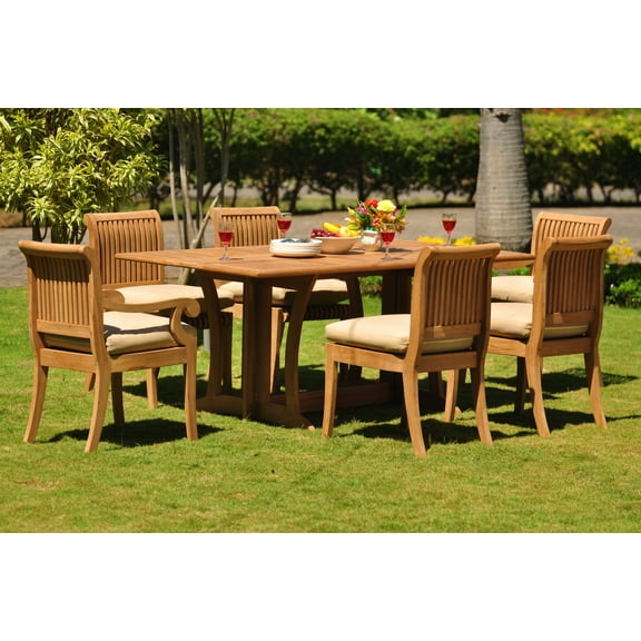 Teak Dining Set: 6 Seater 7 Pc: 69" Warwick Dining Rectangle Table, 2 Giva Arm & 4 Armless Chairs Outdoor Patio Grade-A Teak Wood WholesaleTeak #WMDSGV39